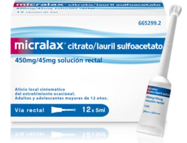 MICRALAX CITRATO/LAURIL SULFOACETATO 450 MG/ML + 45 MG/ML SOLUCION RECTAL 12 ENEMAS 5 ML